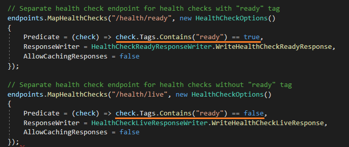 Create health check endpoints with and without ready tag